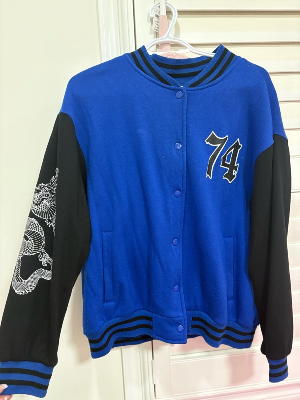 Urban Planet Royal Blue and Black Dragon Varsity Cardigan Jacket